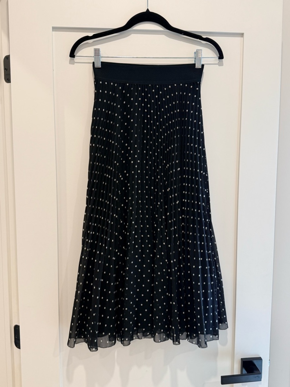Wilfred Black Midi Skirt with White Polka Dots